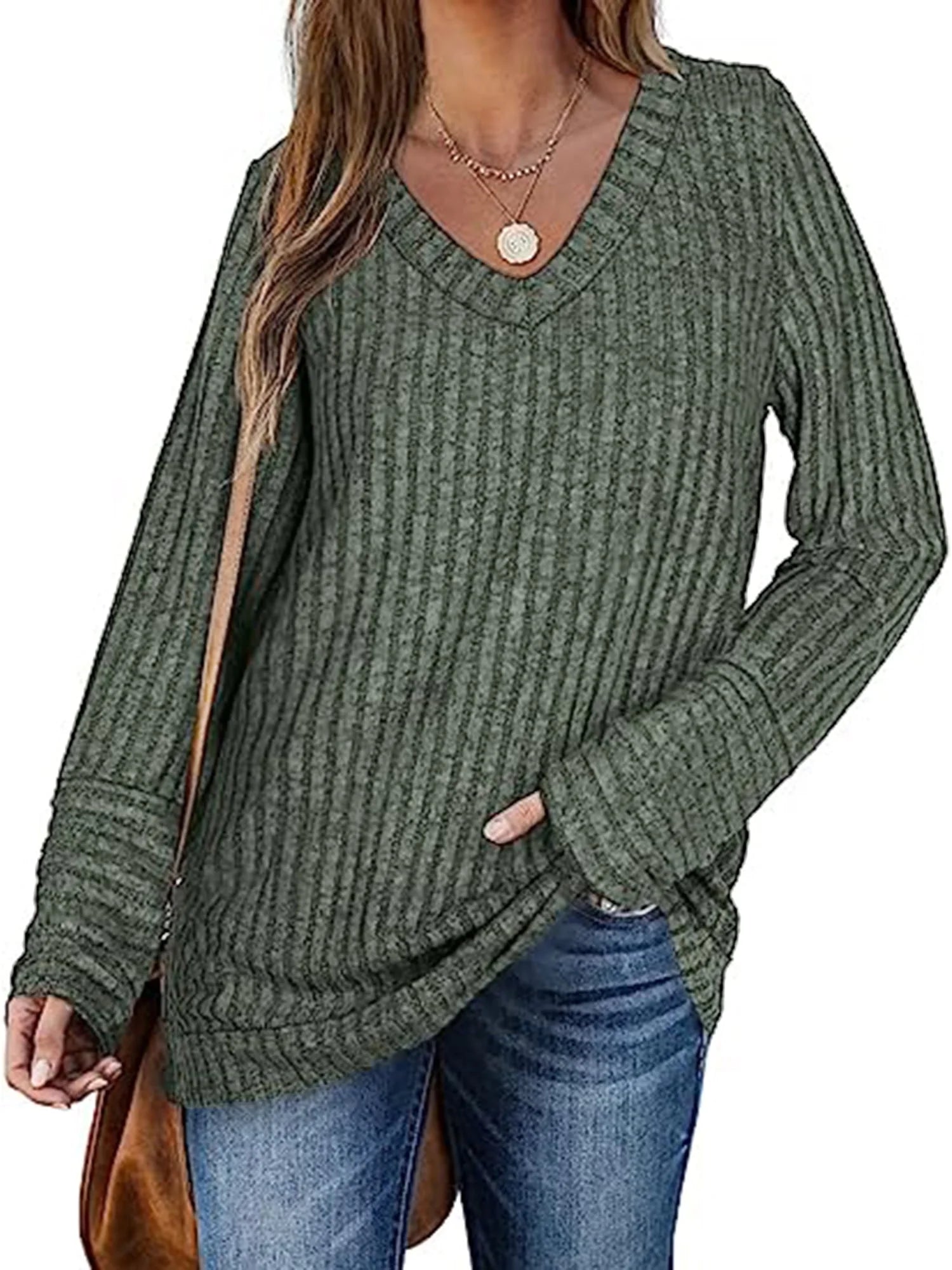 Womens Tops V Neck Long Sleeve Shirts Lightweight Pullover Casual Tunic Tops