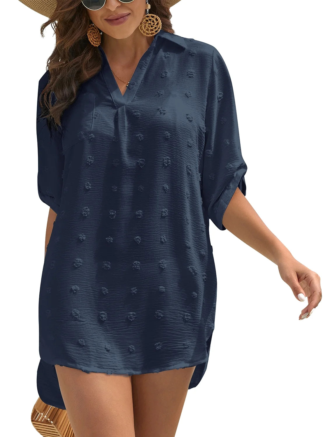 Swimsuit Cover up for Women Beach Dress Bikini Coverup Shirt Darkblue, Female