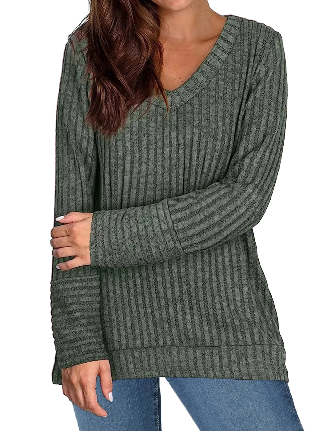 Womens Tops V Neck Long Sleeve Shirts Lightweight Pullover Casual Tunic Tops