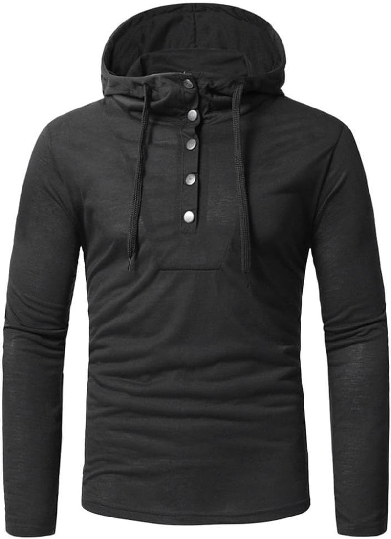 Wintialy Fashion Men'S Autumn Fastener Long Sleeved Hoodie Sweatshirts Top Blouse Black