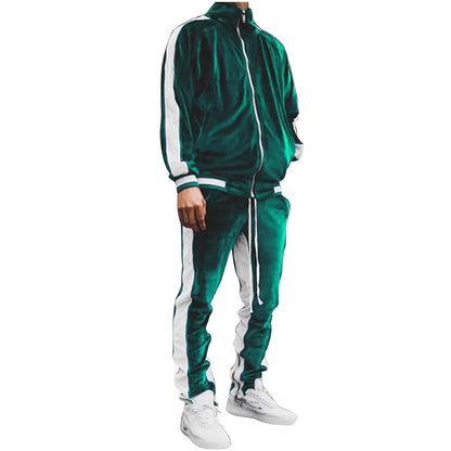 Velour Tracksuit Mens,2023 Men'S Velour Tracksuit 2 Pieces Winter Warm Full Zip up Jacket Sweatpants Fitness Sportswear Sweatsuit Jogger Sets